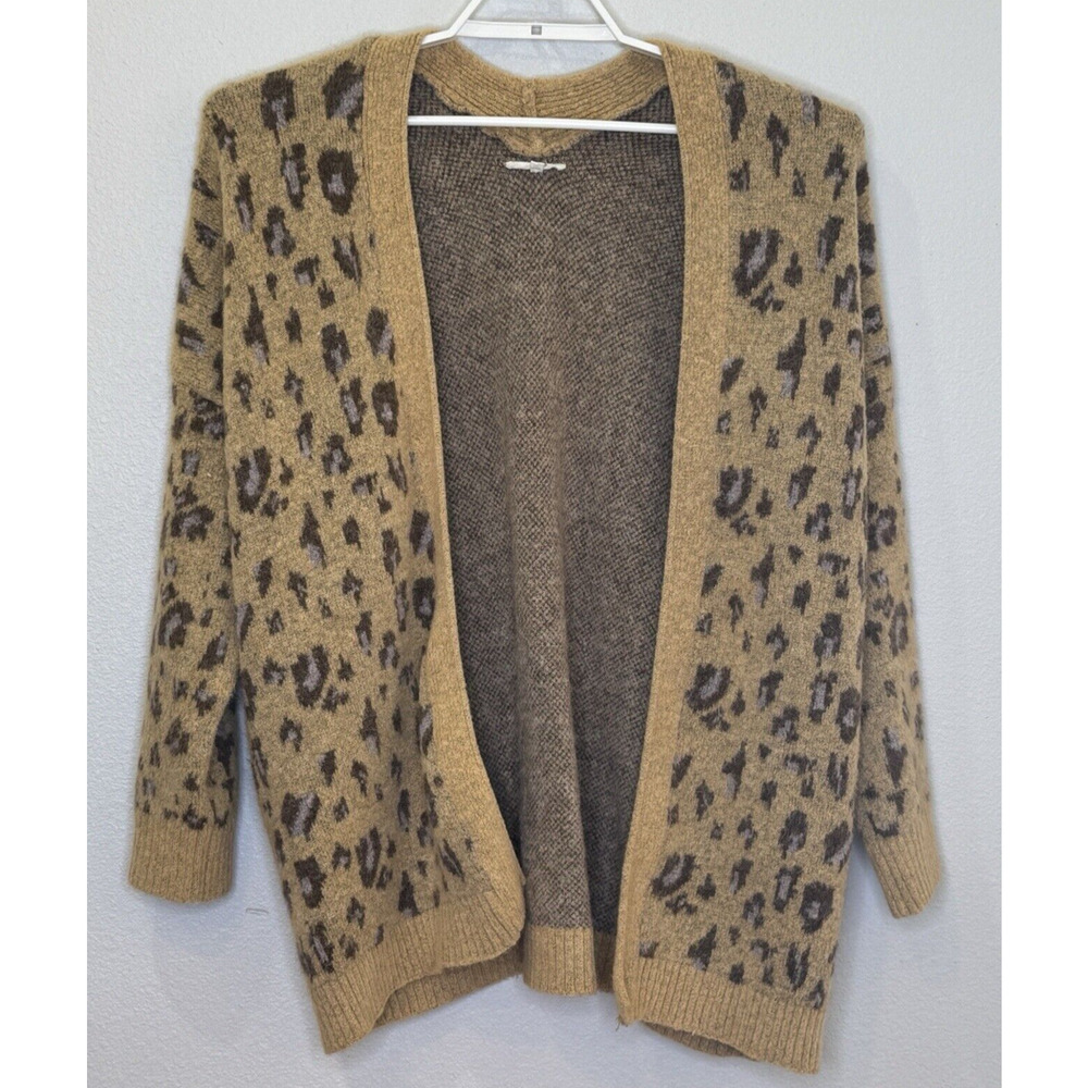 Easel Womens Sweater Tunic Cardigan Size 1X Leopard Print Open Front Long Sleeve